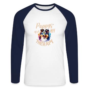 Watercolour Shetland Sheepdog and Puppy - Unisex Long Sleeve Baseball T-Shirt - white/navy - Front - Nik (191cm)