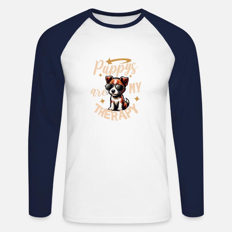Einzigartiges Fox Terrier Design - Unisex Baseballshirt langarm - Weiß/Navy