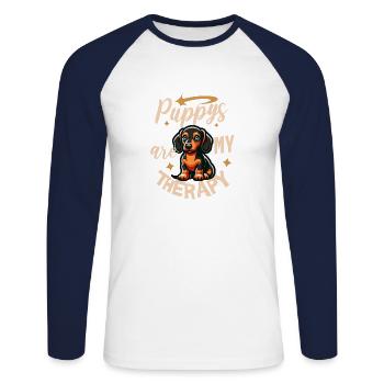 Teckel Puppy Lover Chien de chasse - T-shirt baseball manches longues Homme - blanc/marine - Devant - Nik (191cm)