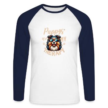 Shetland Sheepdog Sheltie with Sunglasses - Unisex Long Sleeve Baseball T-Shirt - white/navy - Front - Nik (191cm)
