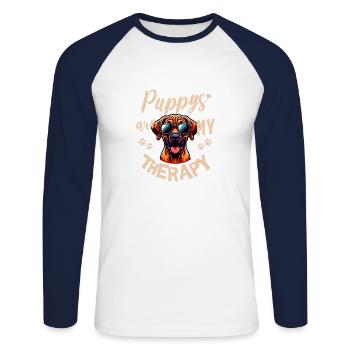 Conception d’amoureux des chiens Rhodesian Ridgeback - T-shirt baseball manches longues Homme - blanc/marine - Devant - Nik (191cm)