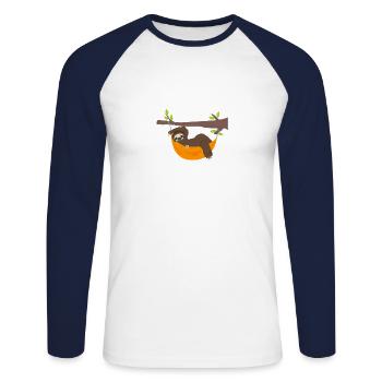 Sloth Office Late Riser Gift - Unisex Long Sleeve Baseball T-Shirt - white/navy - Front - Nik (191cm)