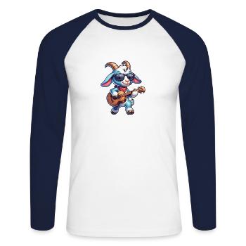 Goat Playing Guitar Band Design - Unisex Long Sleeve Baseball T-Shirt - white/navy - Front - Nik (191cm)