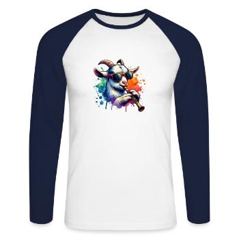 Cute Goats and Drum Farm Motif - Unisex Long Sleeve Baseball T-Shirt - white/navy - Front - Nik (191cm)