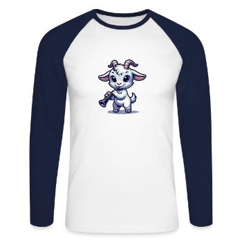 Cute Goat Playing Clarinet Farm Motif - Unisex Long Sleeve Baseball T-Shirt - white/navy - Front - Nik (191cm)