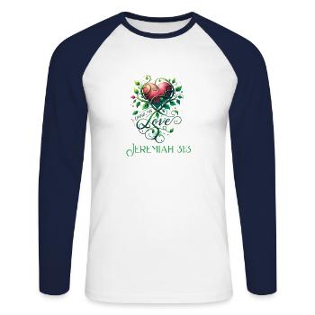 Unerschütterliche Liebe Jeremia 31:3 Botanisches - Unisex Baseballshirt langarm - Weiß/Navy - Vorne - Nik (191cm)