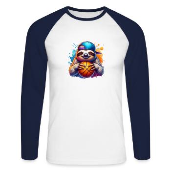 Drôle de basket-ball jouant à la paresse - T-shirt baseball manches longues Homme - blanc/marine - Devant - Nik (191cm)