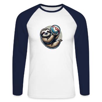 Conception de joueur de volley-ball paresseux cool - T-shirt baseball manches longues Homme - blanc/marine - Devant - Nik (191cm)