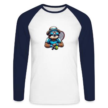 Conception de joueur de tennis paresseux cool - T-shirt baseball manches longues Homme - blanc/marine - Devant - Nik (191cm)