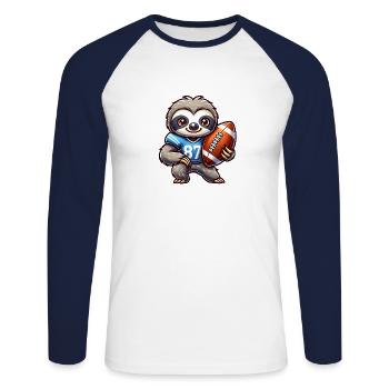 Niedliches Faultier Als Quarterback Team Sport - Unisex Baseballshirt langarm - Weiß/Navy - Vorne - Nik (191cm)