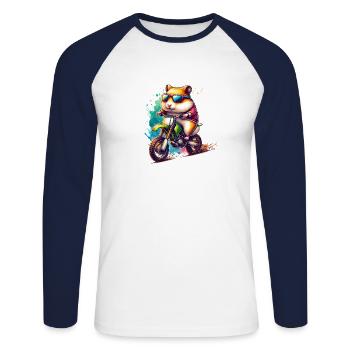 Cool Hamster Enduro Motocross Fan - T-shirt baseball manches longues Homme - blanc/marine - Devant - Nik (191cm)