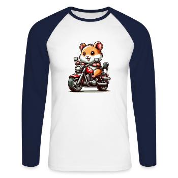 Süßer Hamster auf Chopper Motorrad - Unisex Baseballshirt langarm - Weiß/Navy - Vorne - Nik (191cm)