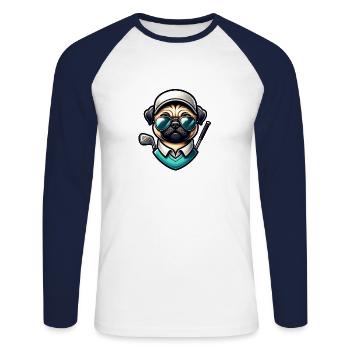 Drôle de golfeur carlin jouant au golf avec des poses cool - T-shirt baseball manches longues Homme - blanc/marine - Devant - Nik (191cm)