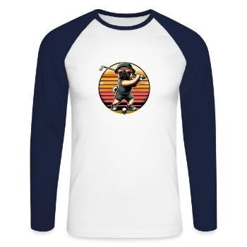 Drôle de golfeur carlin avec des lunettes de soleil sur le - T-shirt baseball manches longues Homme - blanc/marine - Devant - Nik (191cm)