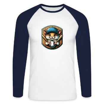 Conception de lanceur de joueur de baseball de hamster cool - T-shirt baseball manches longues Homme - blanc/marine - Devant - Nik (191cm)