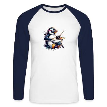 Penguin Drummer Rock Music Animal Funny - Unisex Long Sleeve Baseball T-Shirt - white/navy - Front - Nik (191cm)