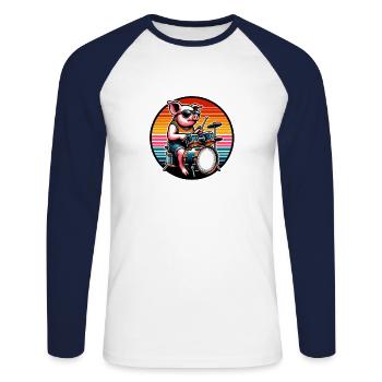 Pig Drums Drummer Music Band - T-shirt baseball manches longues Homme - blanc/marine - Devant - Nik (191cm)
