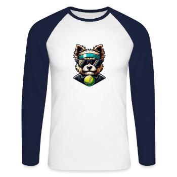 West Highland Terrier Westie Joueur de tennis Chien Maman - T-shirt baseball manches longues Homme - blanc/marine - Devant - Nik (191cm)
