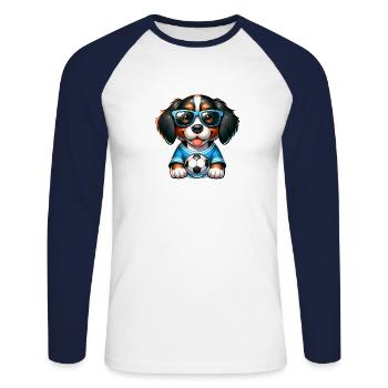 Berner Sennenhund Fußballspieler Champion Fan - Unisex Baseballshirt langarm - Weiß/Navy - Vorne - Nik (191cm)