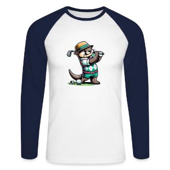 Funny otter golfer golfing fun - Unisex Long Sleeve Baseball T-Shirt - white/navy - Front - Nik (191cm)