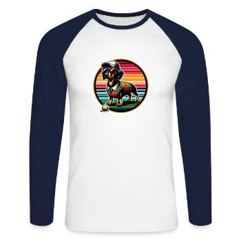Dachshund Golfer Funny Viennese Dog Golf - Unisex Long Sleeve Baseball T-Shirt - white/navy - Front - Nik (191cm)
