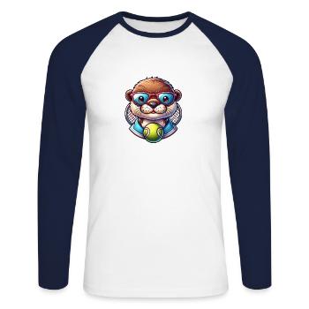 Otter At Tennis Player Sport Ball Court - Unisex Long Sleeve Baseball T-Shirt - white/navy - Front - Nik (191cm)