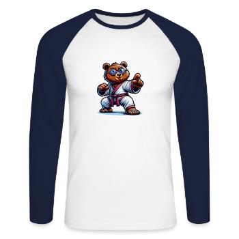 Karate Bär in Action mit Brille - Unisex Baseballshirt langarm - Weiß/Navy - Vorne - Nik (191cm)