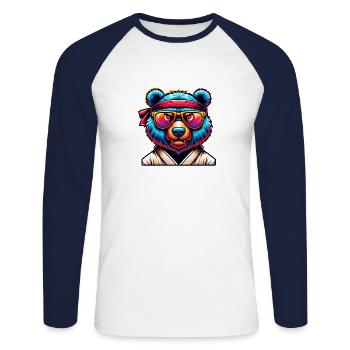 Ours de karaté cool avec lunettes de soleil - T-shirt baseball manches longues Homme - blanc/marine - Devant - Nik (191cm)