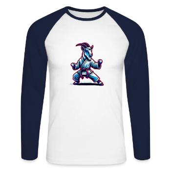 Chèvre de Karaté - Chèvre de combat en vêtements de Karaté - T-shirt baseball manches longues Homme - blanc/marine - Devant - Nik (191cm)