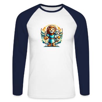 Vêtements Chrétiens Lion et Agneau Ange - T-shirt baseball manches longues Homme - blanc/marine - Devant - Nik (191cm)