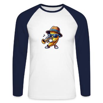 Musikalische Banane Mit Trompete - Unisex Baseballshirt langarm - Weiß/Navy - Vorne - Nik (191cm)