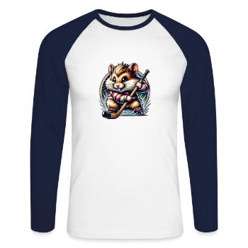 Hockey Hamster Joy of Play - Unisex Long Sleeve Baseball T-Shirt - white/navy - Front - Nik (191cm)