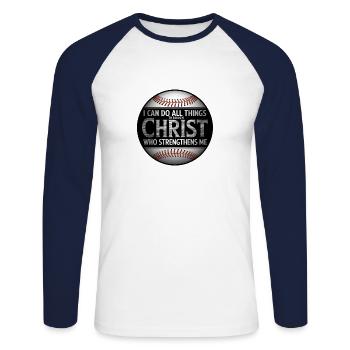 I can do everything through Christ Philippians Baseball - Unisex Long Sleeve Baseball T-Shirt - white/navy - Front - Nik (191cm)