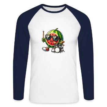 Global - Black without Japan Template - Unisex Long Sleeve Baseball T-Shirt - white/navy - Front - Nik (191cm)