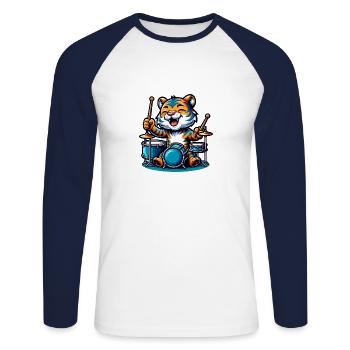 Global - Noir sans Japon Modèle - T-shirt baseball manches longues Homme - blanc/marine - Devant - Nik (191cm)