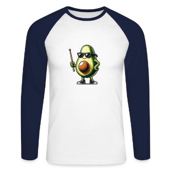 Global - Noir sans Japon Modèle - T-shirt baseball manches longues Homme - blanc/marine - Devant - Nik (191cm)