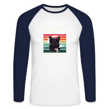 Funny Coffee Cat Humor Office First I Need - Unisex Long Sleeve Baseball T-Shirt - white/navy - Front - Nik (191cm)