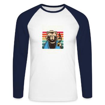 Funny Coffee Bear: Humor for everyday office life - Unisex Long Sleeve Baseball T-Shirt - white/navy - Front - Nik (191cm)