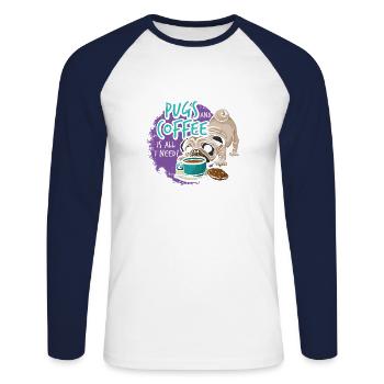 Möpse Und Kaffee Sind Alles, Was Ich Brauche - Unisex Baseballshirt langarm - Weiß/Navy - Vorne - Nik (191cm)