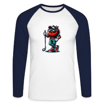 Drôle de tomate de golf avec des lunettes de soleil cool et - T-shirt baseball manches longues Homme - blanc/marine - Devant - Nik (191cm)