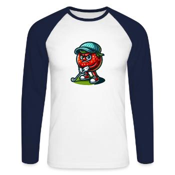 Drôle de tomate de golf avec chapeau élégant prêt pour - T-shirt baseball manches longues Homme - blanc/marine - Devant - Nik (191cm)