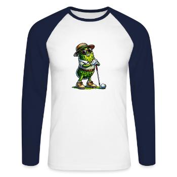 Funny Pickle Golf Player Design - Unisex Baseballshirt langarm - Weiß/Navy - Vorne - Nik (191cm)