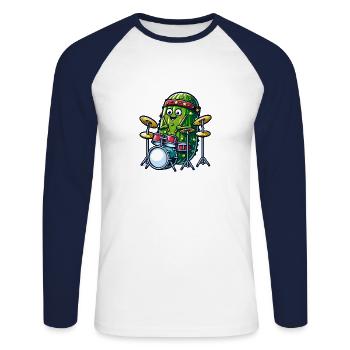 Conception amusante de lecteur de tambours pour les mélomanes - T-shirt baseball manches longues Homme - blanc/marine - Devant - Nik (191cm)