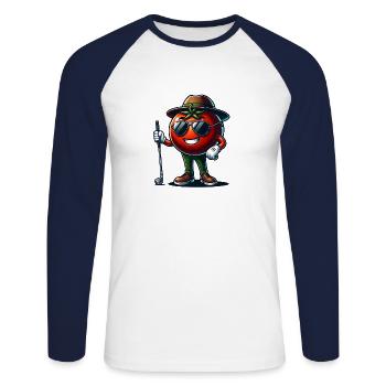 Funny golf tomato with sunglasses and - Unisex Long Sleeve Baseball T-Shirt - white/navy - Front - Nik (191cm)