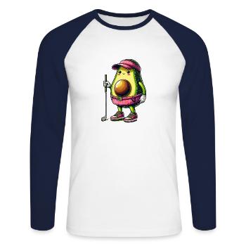 Drôle d’avocat de golf prêt pour élégant - T-shirt baseball manches longues Homme - blanc/marine - Devant - Nik (191cm)