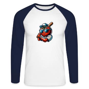 Funny baseball player with tomato - Unisex Long Sleeve Baseball T-Shirt - white/navy - Front - Nik (191cm)