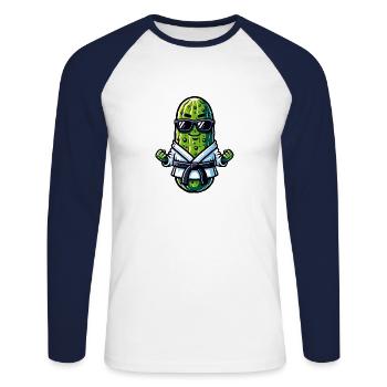 Karate Cucumber with Sunglasses - Unisex Long Sleeve Baseball T-Shirt - white/navy - Front - Nik (191cm)