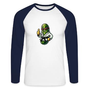 Karate Cucumber With Glasses Thumbs Up - Unisex Long Sleeve Baseball T-Shirt - white/navy - Front - Nik (191cm)