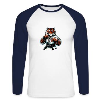 Karate Tiger Im Kampfmodus - Unisex Baseballshirt langarm - Weiß/Navy - Vorne - Nik (191cm)