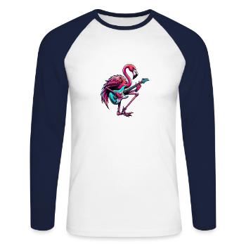Flamingo Rockt E-Gitarre Mit Stil - Unisex Baseballshirt langarm - Weiß/Navy - Vorne - Nik (191cm)